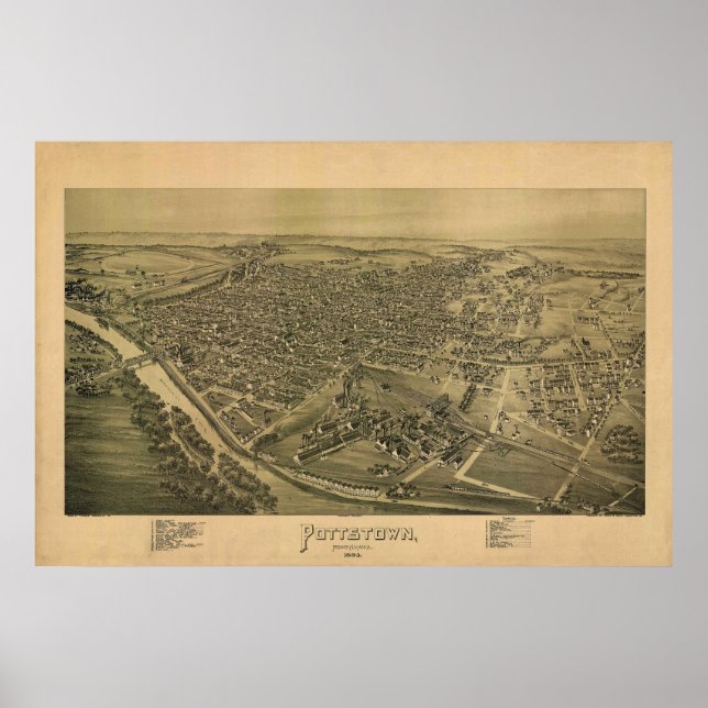 Poster Carte panoramique 1893 Pottstown PA Pennsylvanie (Devant)