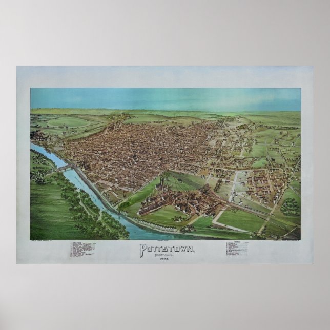 Poster Carte panoramique 1893 Pottstown PA Pennsylvanie (Devant)
