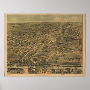 Poster Carte panoramique antique Akron Ohio 1870