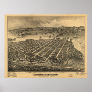 Poster Carte panoramique antique Coronado California