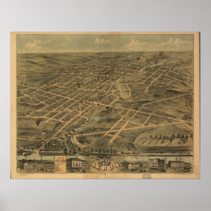Poster Carte panoramique antique d'Akron Ohio 1870