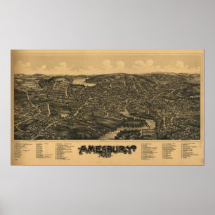 Poster Carte panoramique antique d'Amesbury le
