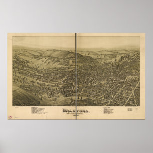 Poster Carte panoramique antique de Bradford Pennsylvanie
