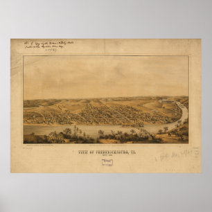 Poster Carte panoramique antique de Fredericksburg la