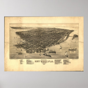Poster Carte panoramique antique de Key West la Floride