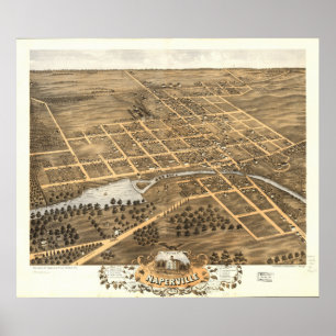 Poster Carte panoramique antique de Naperville l'Illinois