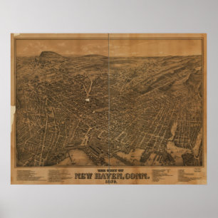 Poster Carte panoramique antique de New Haven le