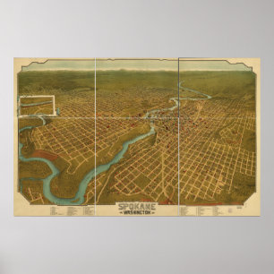 Poster Carte panoramique antique de Spokane Washington