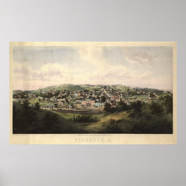 Poster Carte panoramique antique de Staunton Virginia 185 (Devant)