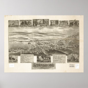 Poster Carte panoramique antique de Strasburg