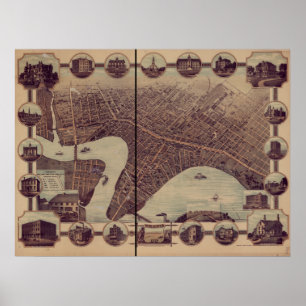 Poster Carte panoramique antique de Winnipeg Manitoba