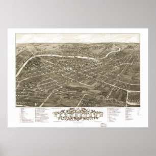 Poster Carte panoramique antique de Youngstown Ohio 1882