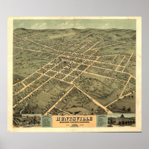 Poster Carte panoramique antique d'Huntsville Alabama