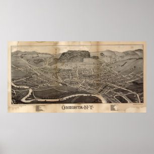 Poster Carte panoramique antique d'Oneonta New York 1884
