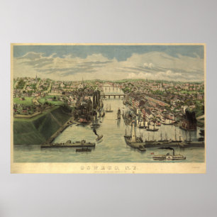 Poster Carte panoramique antique d'Oswego New York 1855