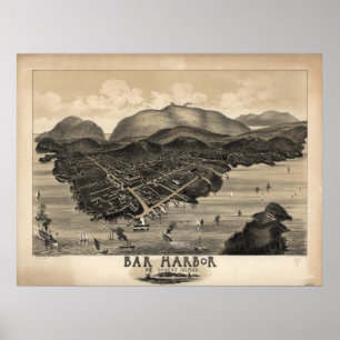 Poster Carte panoramique antique du Maine 1886 de port de