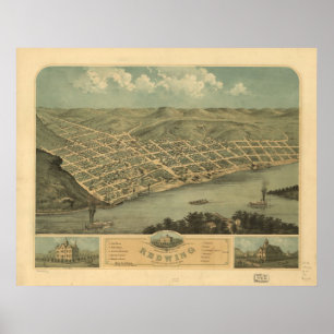 Poster Carte panoramique antique du Minnesota 1868 rouges