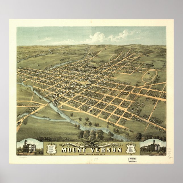 Poster Carte panoramique antique du mont Vernon Ohio 1870 (Devant)