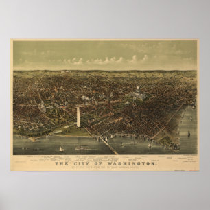 Poster Carte panoramique antique du Washington DC 1892