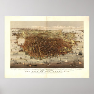 Poster Carte panoramique antique San Francisco CA 1878