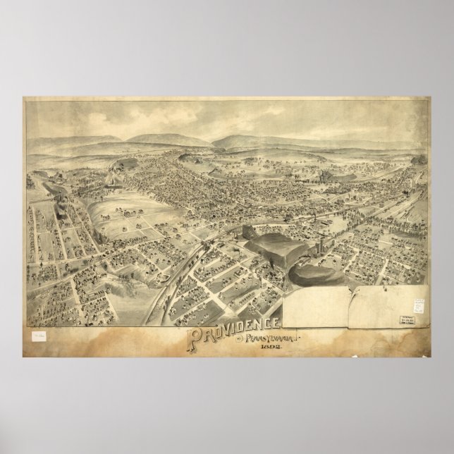Poster Carte panoramique antique Scranton Pennsylvania 18 (Devant)