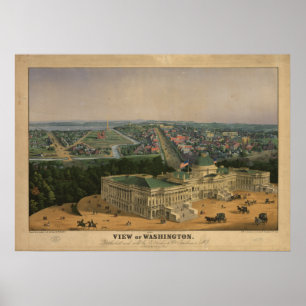 Poster Carte panoramique antique Washington DC 1852