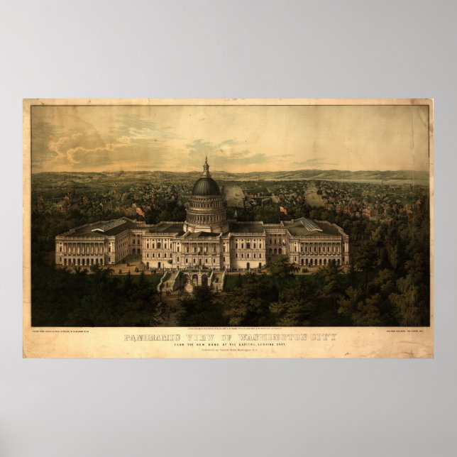 Poster Carte panoramique antique Washington DC 1857 (Devant)