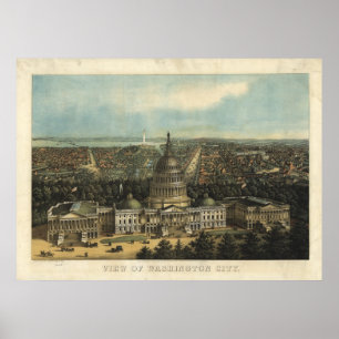 Poster Carte panoramique antique Washington DC 1871