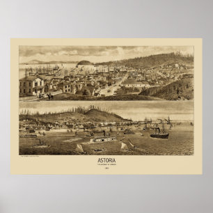 Poster Carte panoramique Astoria Oregon 1883