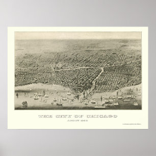 Poster Carte panoramique de Chicago, IL - 1860