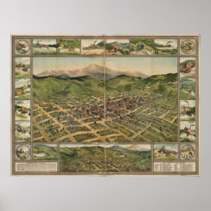 Poster Carte panoramique de Cripple Creek Colorado 1896