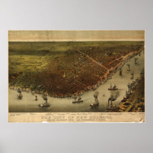 Poster Carte panoramique de la Nouvelle-Orléans Louisian