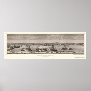 Poster Carte panoramique de l'île de roche, IL - 1874