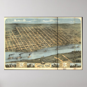 Poster Carte panoramique de Little Rock Arkansas 1871