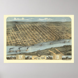 Poster Carte panoramique de Little Rock, Arkansas - 1871