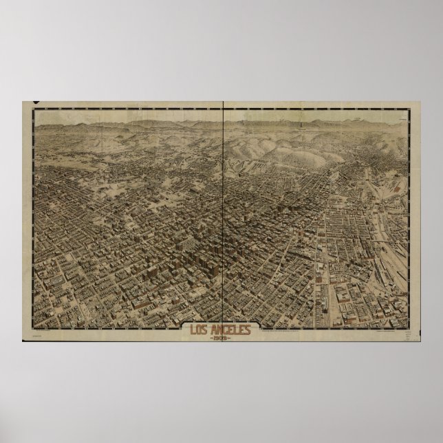 Poster Carte panoramique de Los Angeles California 1909 (Devant)