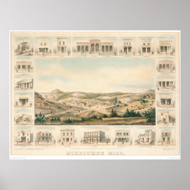 Poster Carte panoramique de Mokelumne Hill 1855 (1107A) (Devant)