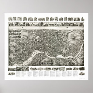 Poster Carte panoramique de Norwich CT - 1912