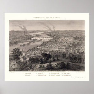 Poster Carte panoramique de Richmond (VA) - 1863