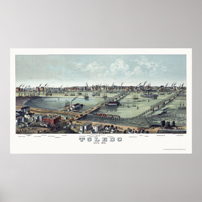 Poster Carte panoramique de Toledo, OH - 1876 (Devant)