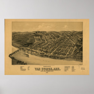 Poster Carte panoramique de Van Buren Arkansas 1888