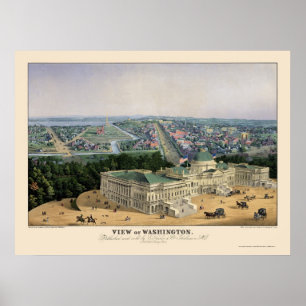 Poster Carte panoramique de Washington, DC - 1852