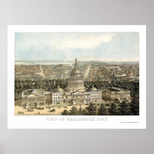 Poster Carte panoramique de Washington, DC - 1857