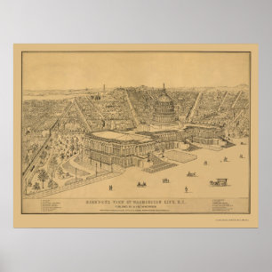 Poster Carte panoramique de Washington, DC - 1872