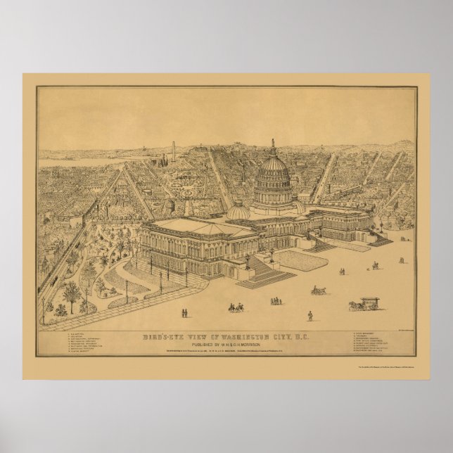 Poster Carte panoramique de Washington, DC - 1872 (Devant)