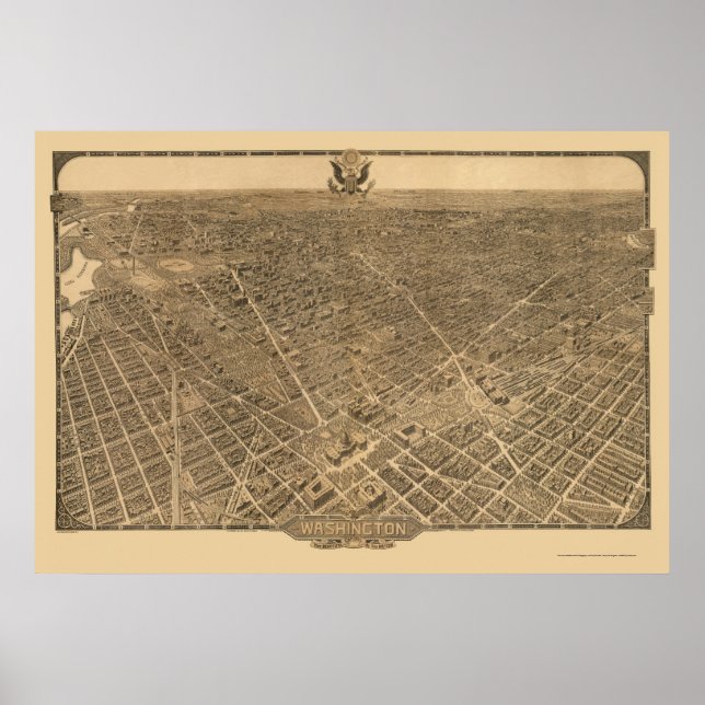 Poster Carte panoramique de Washington, DC - 1921 (Devant)