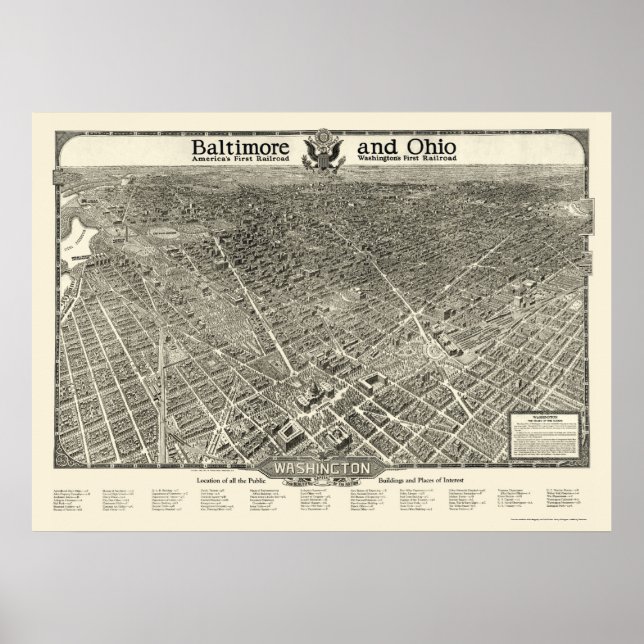 Poster Carte panoramique de Washington, DC - 1923 (Devant)