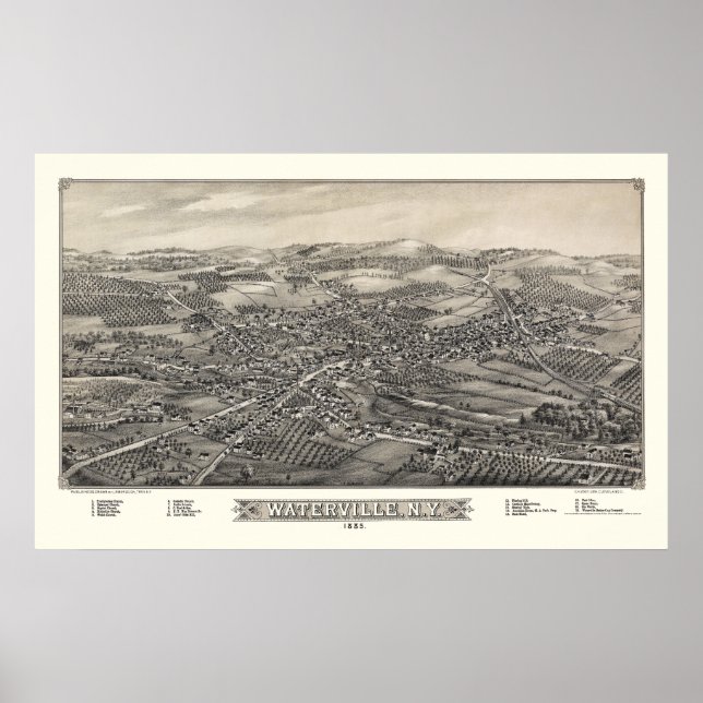 Poster Carte panoramique de Waterville, NY - 1885 (Devant)