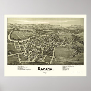 Poster Carte panoramique d'Elkins, WV - 1897