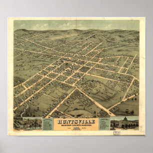 Poster Carte panoramique d'Huntsville Alabama 1871